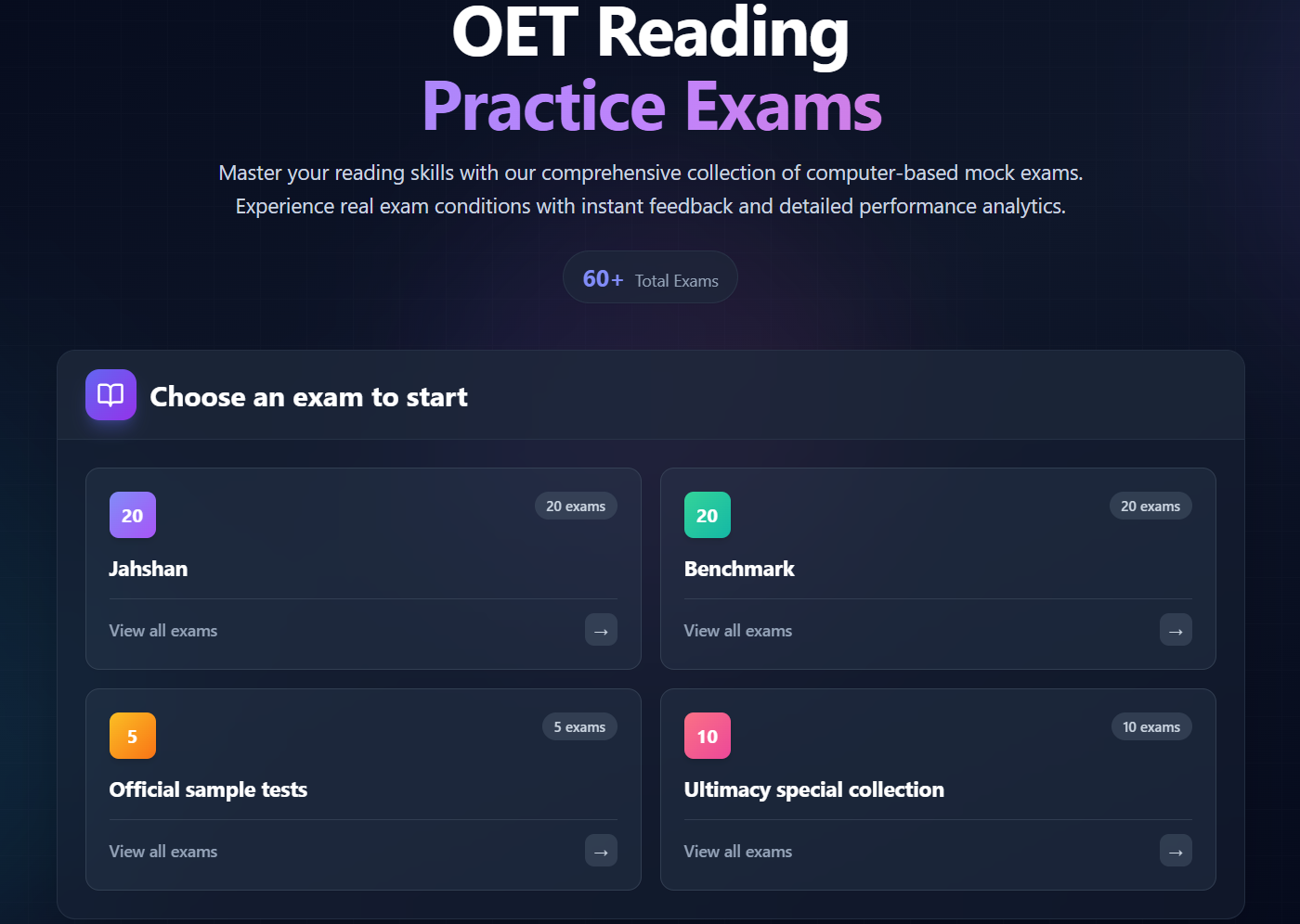 OET Ultimacy Premium dashboard — OET Reading practice and recalls