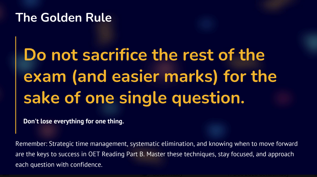 OET Reading emergency golden rule — Plan B strategy for when you can't answer a question