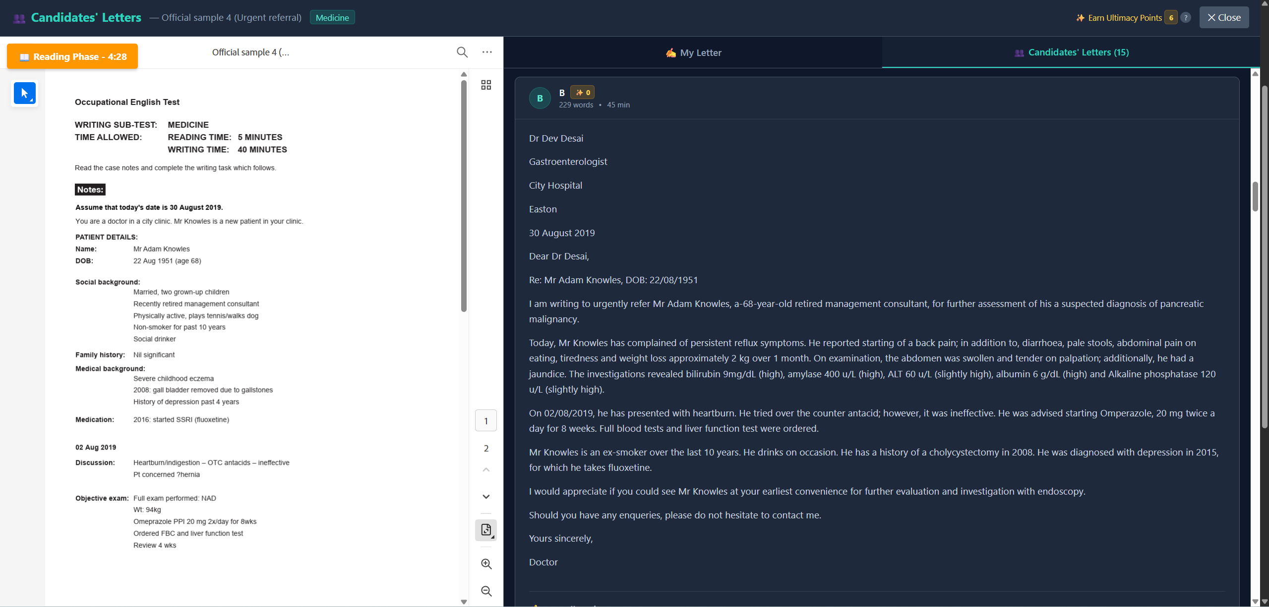 OET Ultimacy Premium — OET Writing practice features